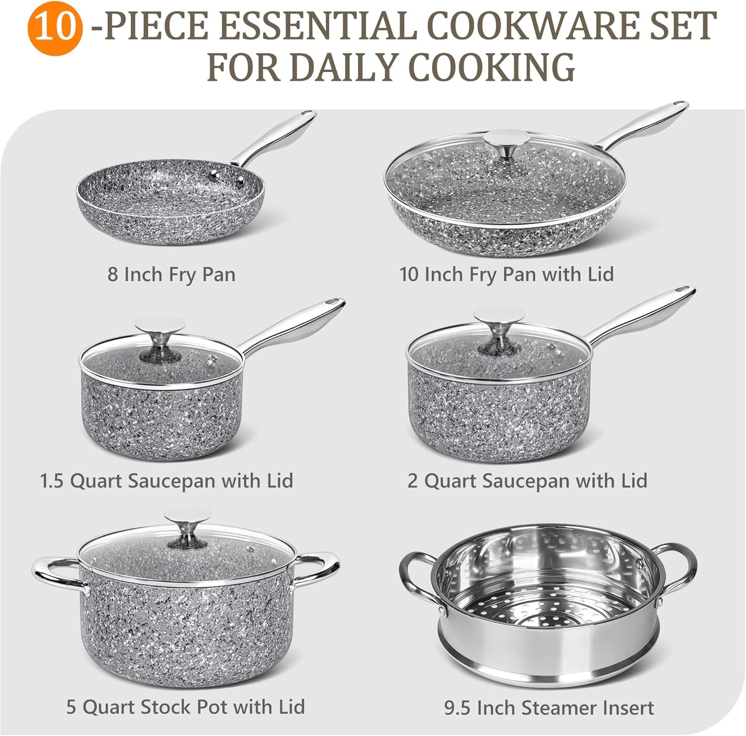 image:imageMICHELANGELO Stone Cookware Set 10 Piece Ultra Nonstick Pots and Pans Set with StoneDerived Coating Kitchen Cookware Sets Stone Cookware Sets Granite Pots and Pans 10 PieceClassic 10 Piece