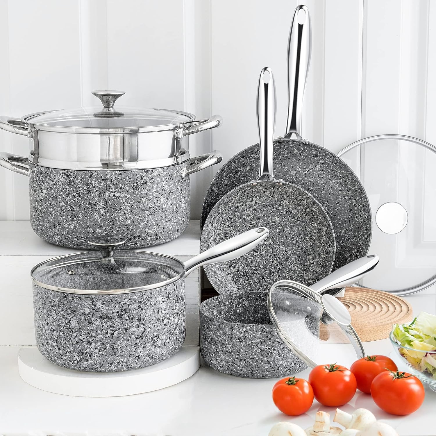 image:imageMICHELANGELO Stone Cookware Set 10 Piece Ultra Nonstick Pots and Pans Set with StoneDerived Coating Kitchen Cookware Sets Stone Cookware Sets Granite Pots and Pans 10 PieceClassic 10 Piece