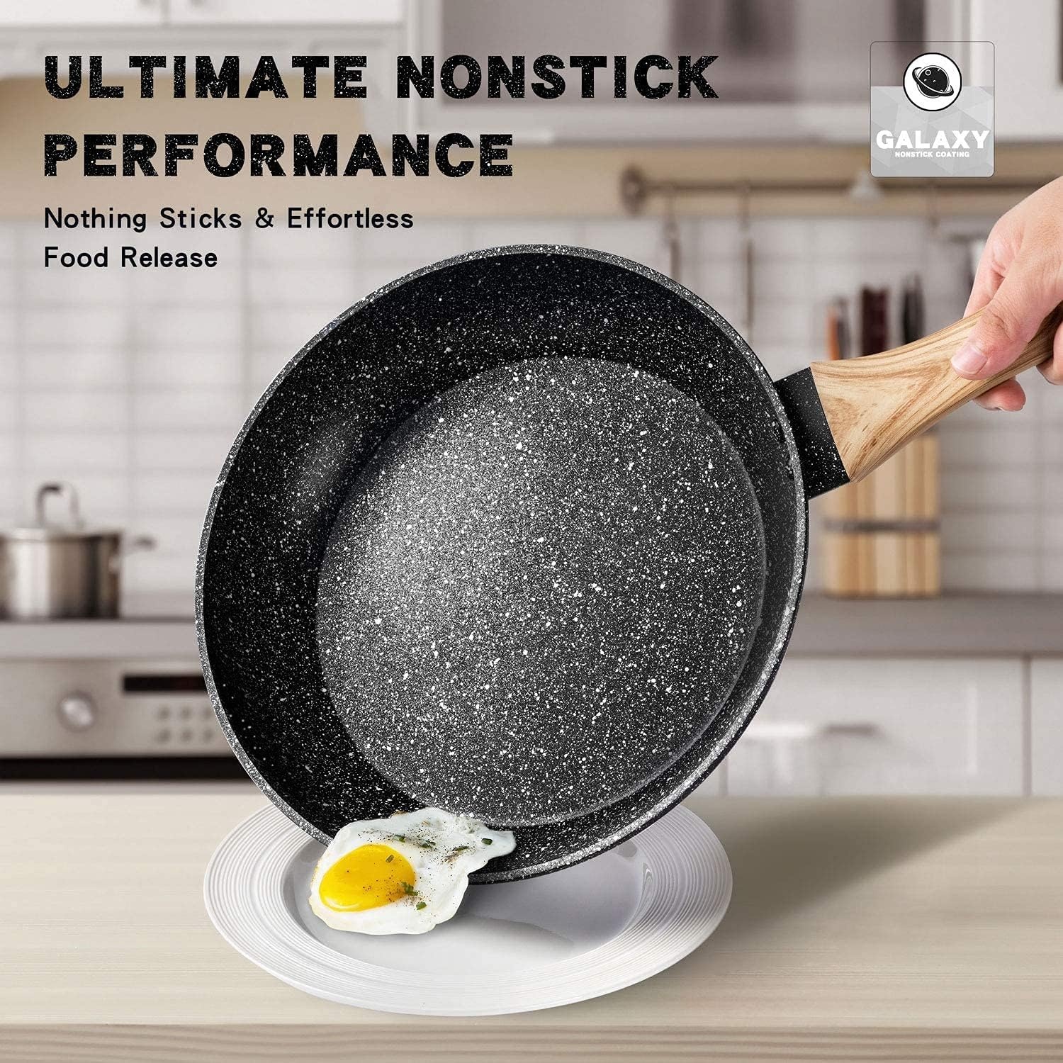 image:imageMICHELANGELO Stone Frying Pans Frying Pan Set With 100 APEO amp PFOAFree Stone Coating 89511 Nonstick Pans With Bakelite Handle Stone Skillets Set Nonstick Skillets