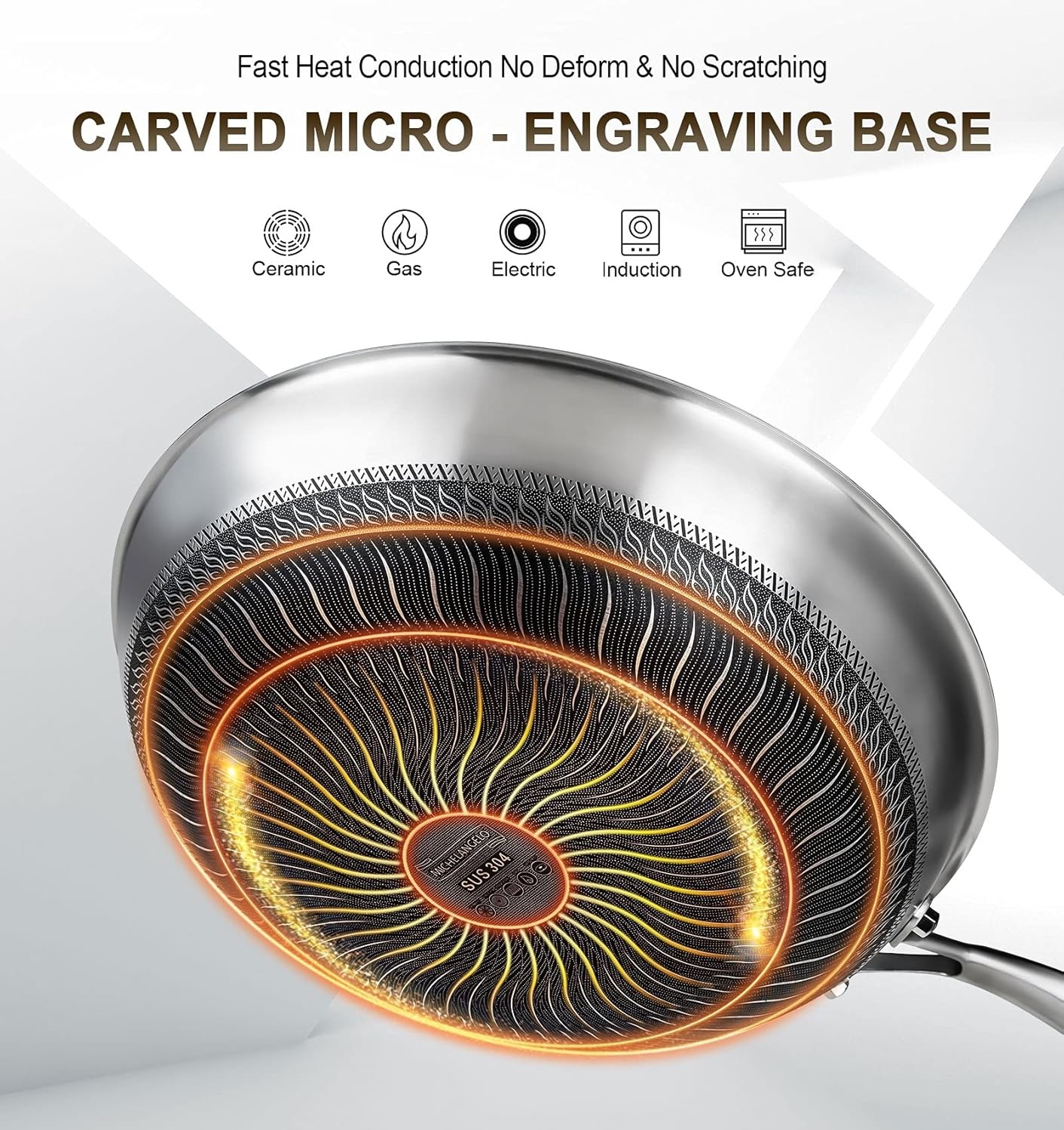 image:imageMICHELANGELO Wok Pan with Lid 12 Inch Stainless Steel Wok with Spider Strainer and Steaming Rack Honeycomb amp Stirfry Pans Flat Bottom Wok Induction Compatible Dishwasher and Oven Safe12 Inch Set