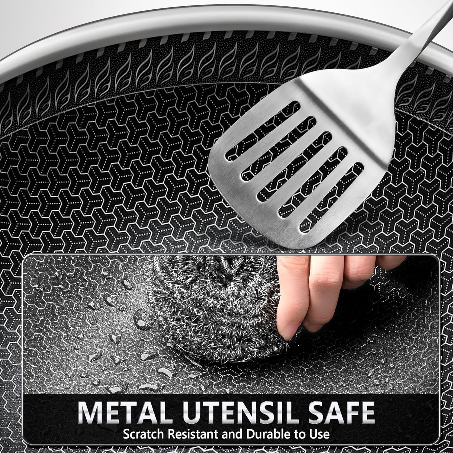 image:imageMICHELANGELO Wok Pan with Lid 12 Inch Stainless Steel Wok with Spider Strainer and Steaming Rack Honeycomb amp Stirfry Pans Flat Bottom Wok Induction Compatible Dishwasher and Oven Safe125 Inch