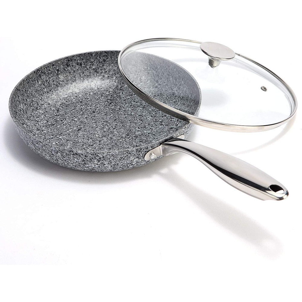 image:imageMICHELANGELO 10 Inch Granite Frying Pan with Lid Nonstick Stone Frying Pan Granite Rock Pan Grey