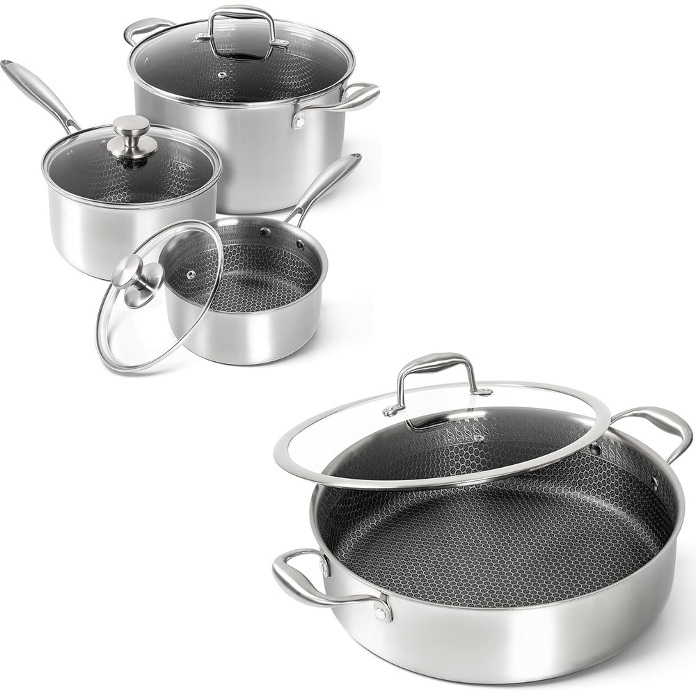 image:imageMICHELANGELO 6 Pcs Triply Stainless Steel Pot Set 2QT amp 3QT amp 8QT Pot with LidsTriply Stainless Steel Saute Pan 6 Quart Deep Frying Pan with Lid