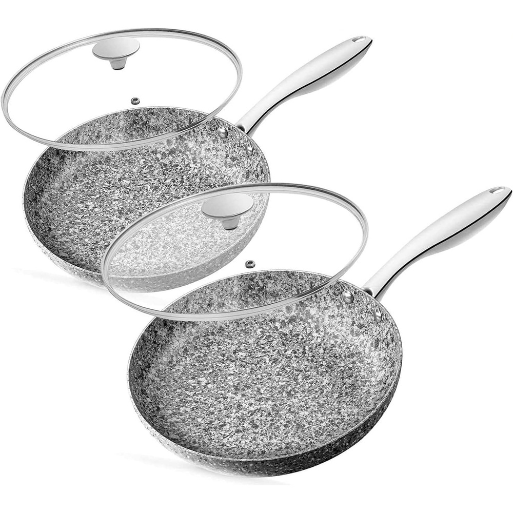 image:imageMICHELANGELO 8 Inch 10 Inch Frying Pan with Lid Nonstick Stone Frying Pan with Non toxic StoneDerived Coating Granite Frying Pan Nonstick Frying Pans with Lid Stone Skillets