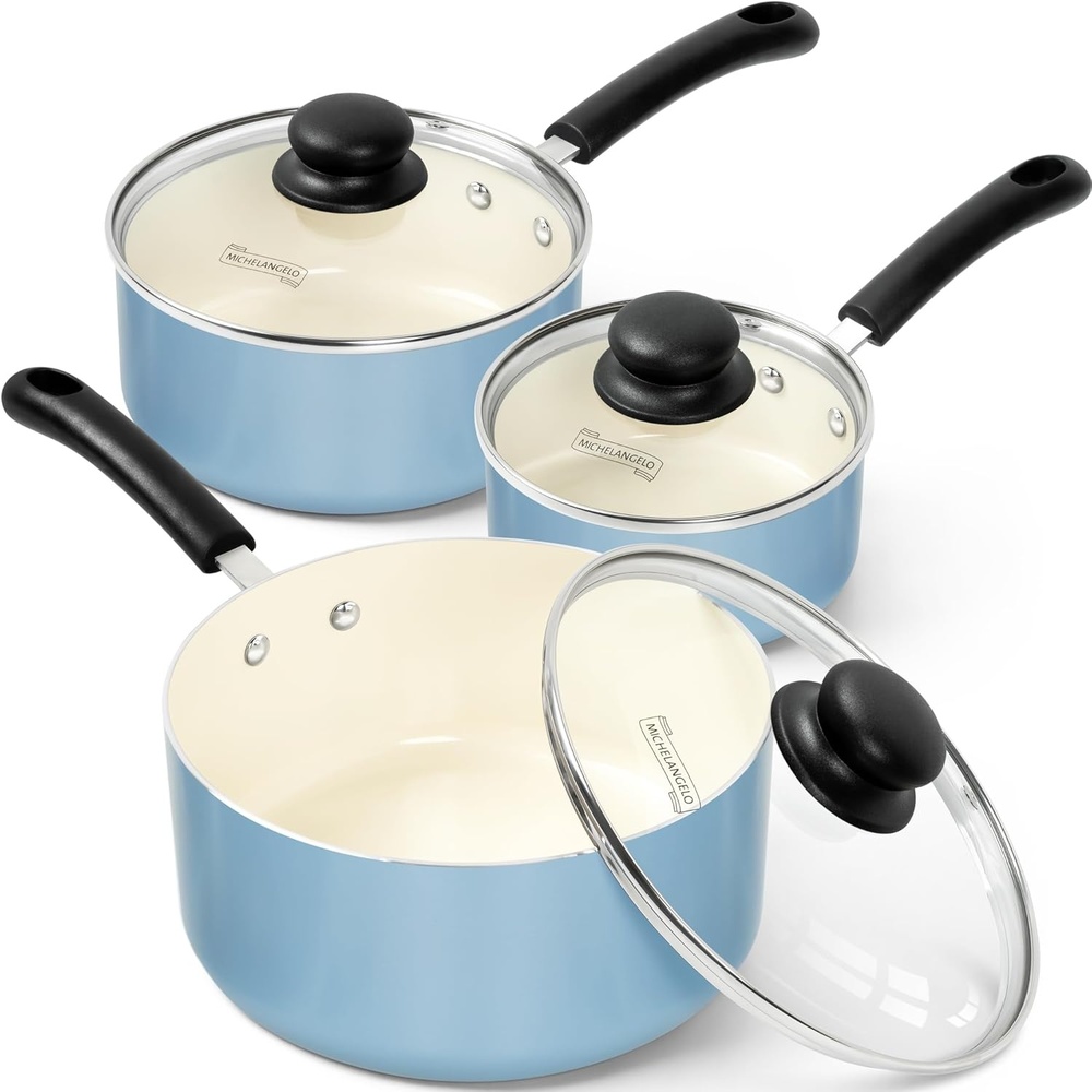 image:imageMICHELANGELO Nonstick Sauce Pan with Lid 1QT 2QT amp 3QT Ceramic Saucepan Set Copper Sauce pans NonToxic Saucepan Multipurpose Cooking Pots Set For Home Kitchen Compatible inductionBlue