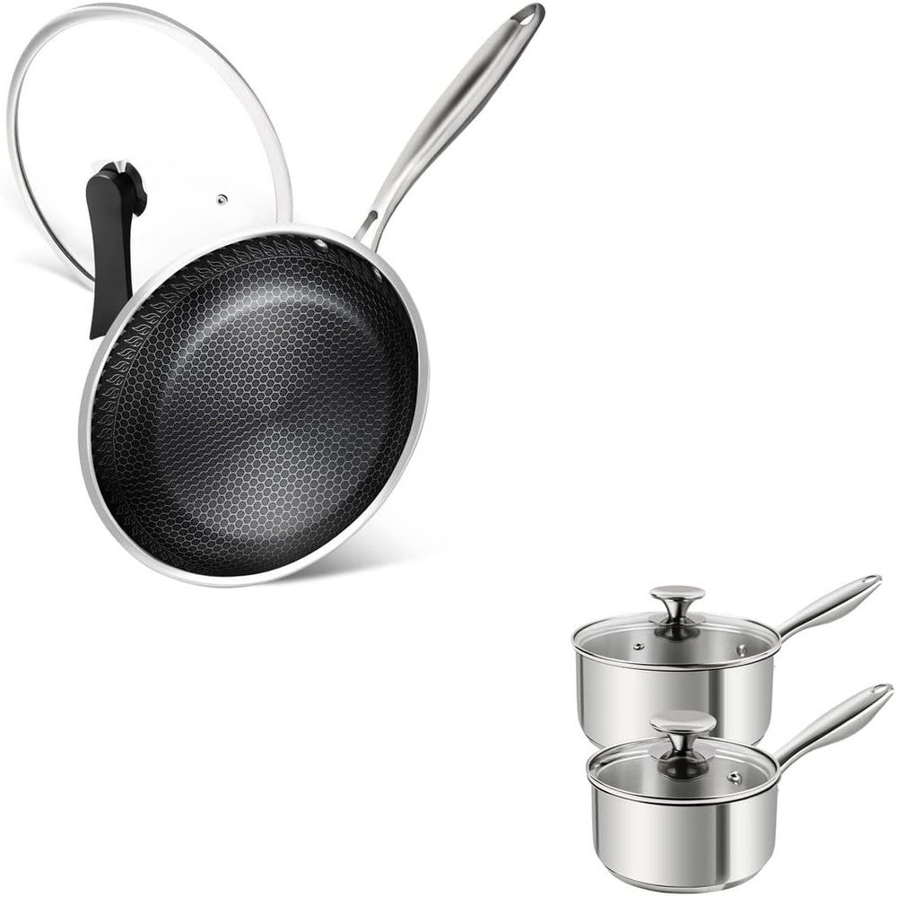 image:imageMICHELANGELO Premium Stainless Steel Saucepan Set 1Qt amp 2Qt 12 Inch Stainless Steel Frying Pan with Lid