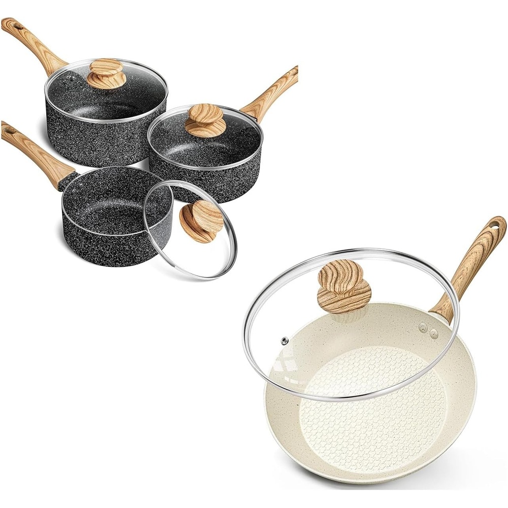image:imageMICHELANGELO Sauce Pan with Lid 1QT2QT3QT 8 Inch Frying Pan with Nonstick Granite Coatings