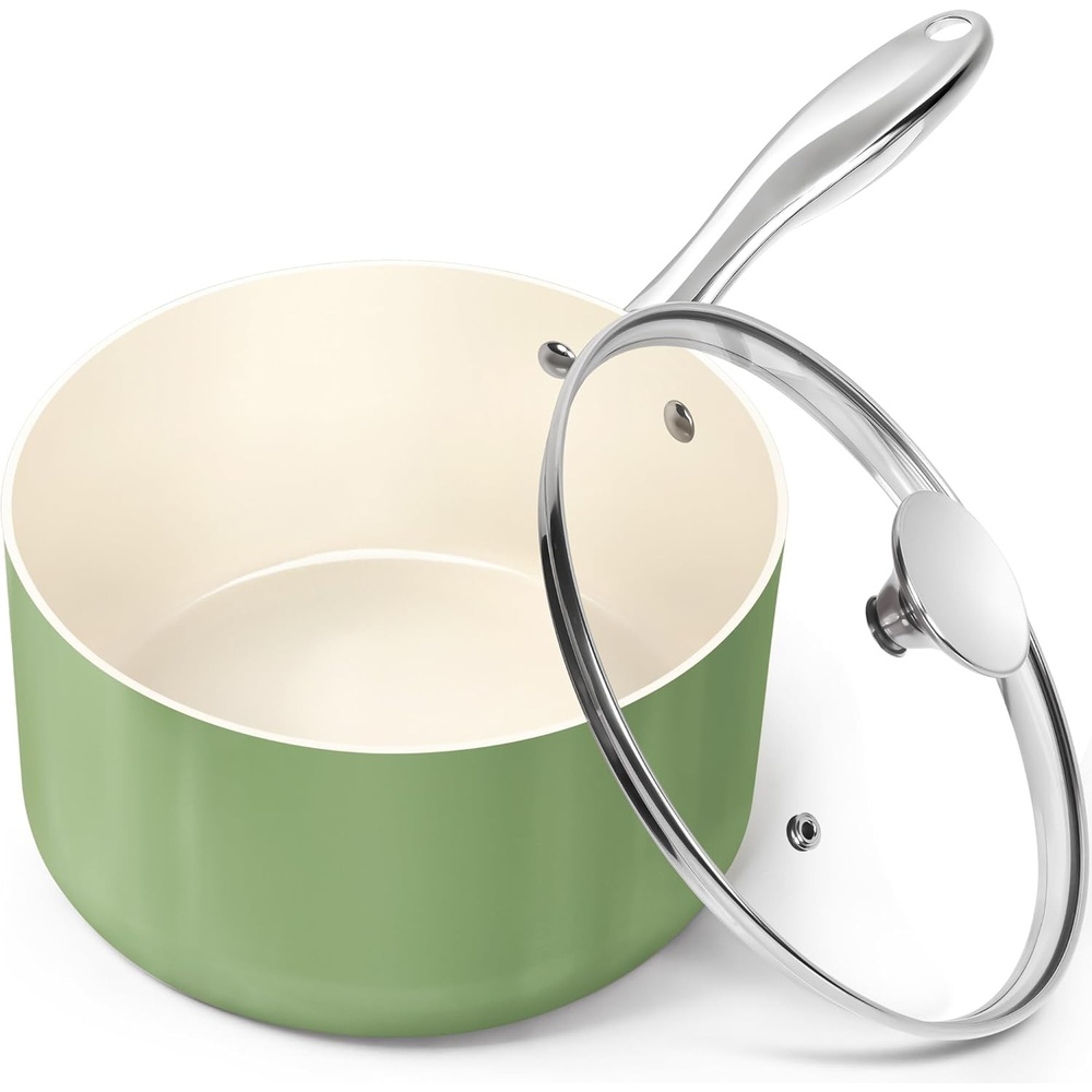image:imageMICHELANGELO Sauce Pan with Lid Non Stick Saucepan Set of 31Qt amp 2Qt amp 3Qt Small Pots for Cooking Ceramic Saucepan NonToxic ScratchResistant Oven Safe Natural GreenNatural Green