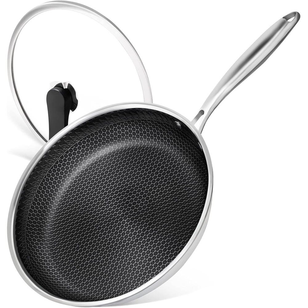 image:imageMICHELANGELO Stainless Steel Frying Pan Set with Lids 95 amp 11 Inch Frying Pans Nonstick Stainless Steel Fry Pan Set Honeycomb Pans for Cooking Skillet with Lid Induction Compatible12Inch