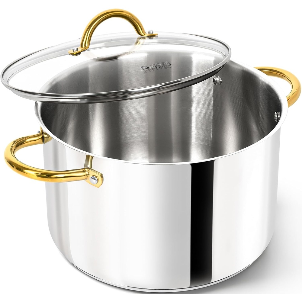 image:imageMICHELANGELO Stainless Steel Pots 6 Qt Induction Pot with Lid 1810 Stainless Steel Stock Pot Non Toxic Cooking Pot Oven amp Dishwasher Safe10 Quart