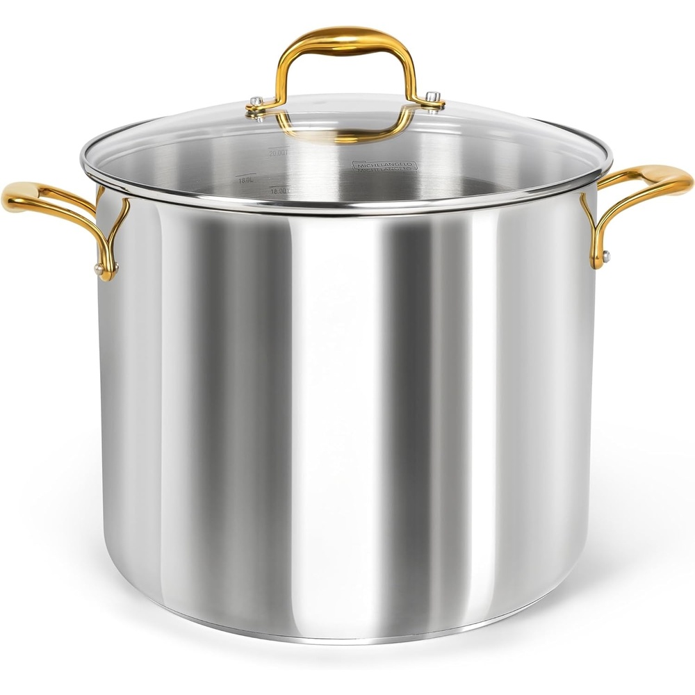image:imageMICHELANGELO Stainless Steel Pots 6 Qt Induction Pot with Lid 1810 Stainless Steel Stock Pot Non Toxic Cooking Pot Oven amp Dishwasher Safe20 Quart