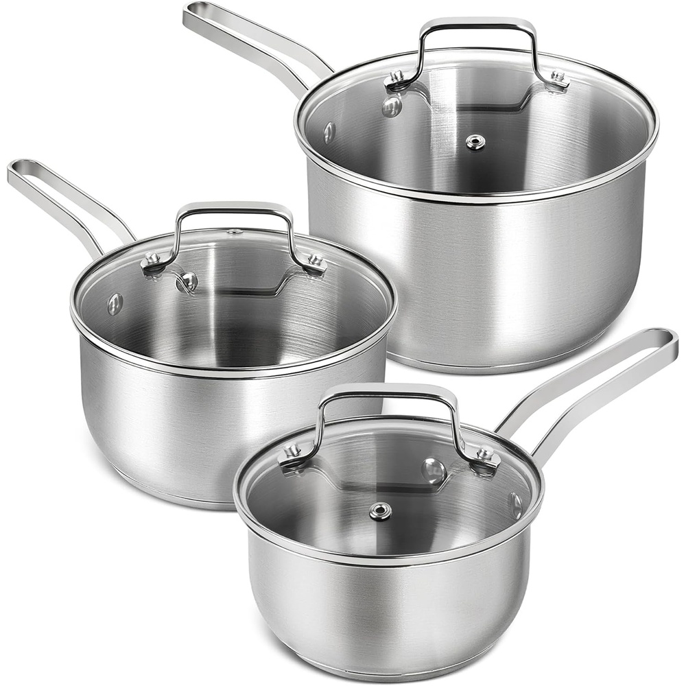 image:imageMICHELANGELO Stainless Steel Pots Set 1QT amp 2QT amp 3QT Stainless Steel Sauce Pan with Lid Induction Saucepan Set Small Pots for Cooking 6 Pcs123qt