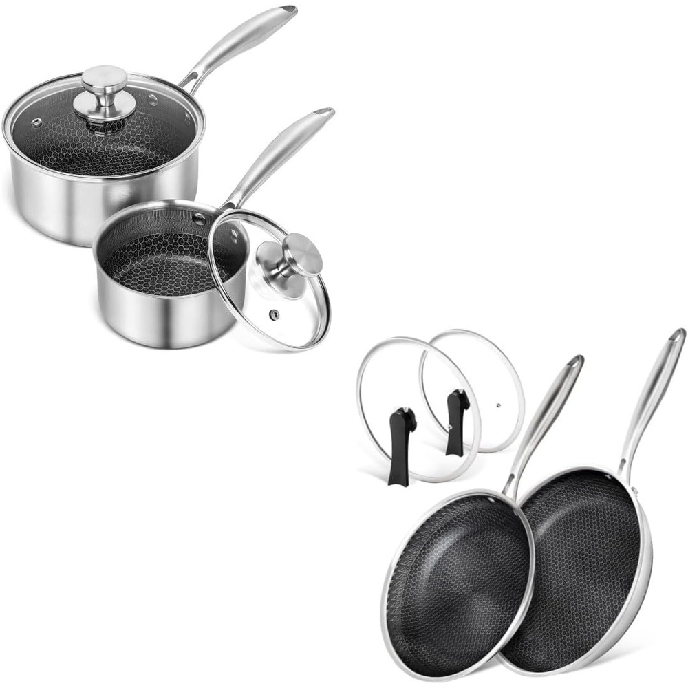 image:imageMICHELANGELO Stainless Steel Saucepan Set 1QT amp 2QT 95 amp 11 Inch Frying Pans