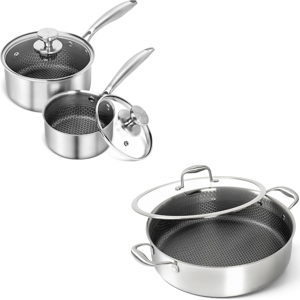 image:imageMICHELANGELO Stainless Steel Saucepan Set 1QT amp 2QT Triply Stainless Steel Saute Pan 6 Quart Deep Frying Pan with Lid 125Inch
