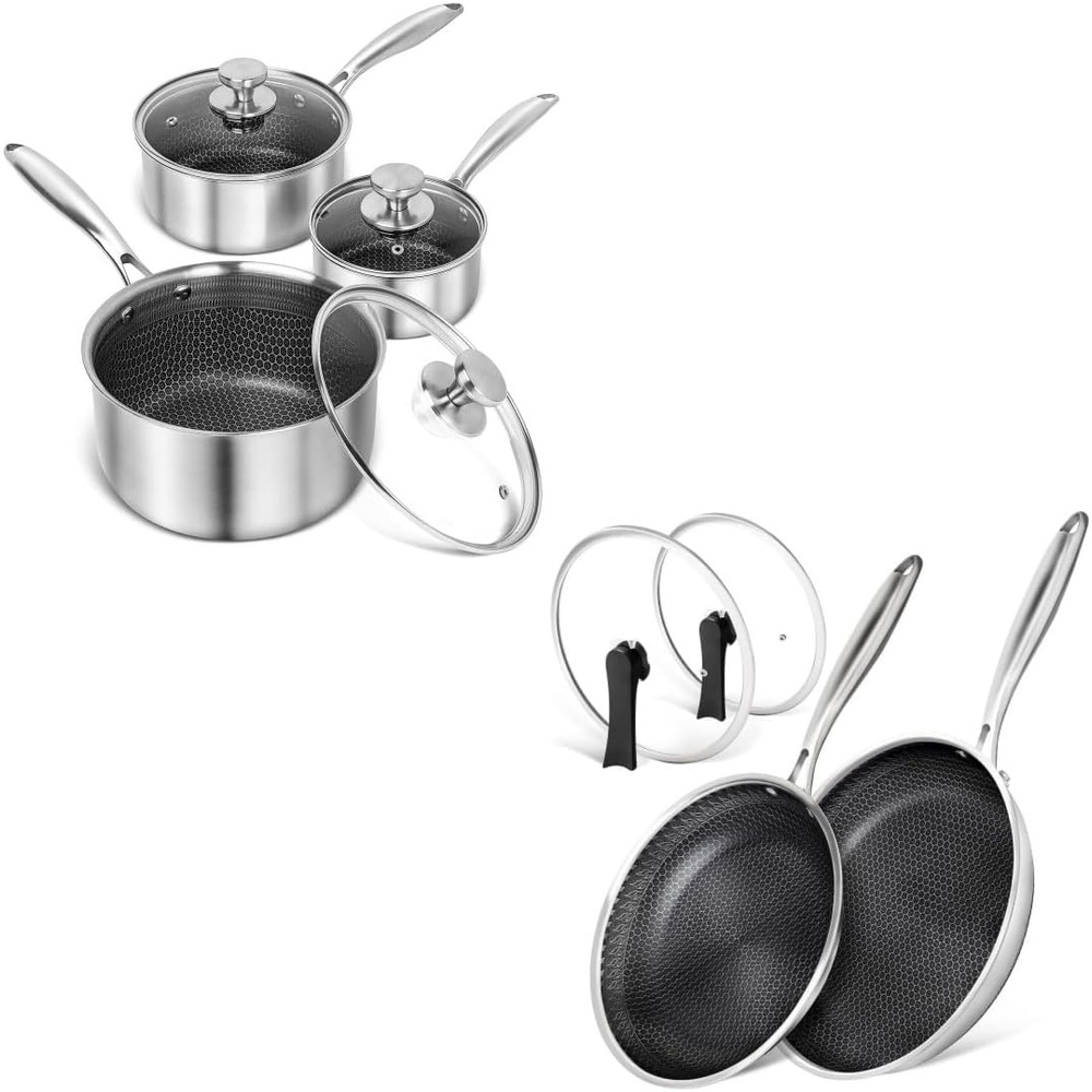 image:imageMICHELANGELO Stainless Steel Saucepan Set 1QT amp 2QT amp 3QT Frying Pan Set with Lids 95 amp 11 Inch