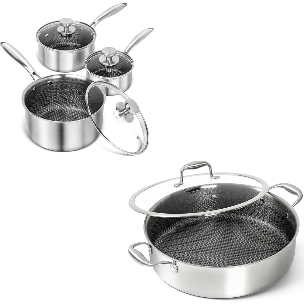 image:imageMICHELANGELO Stainless Steel Saucepan Set 1QT amp 2QT amp 3QT Premium Triple Ply Sauce Pan with LidTriply Stainless Steel Saute Pan 6 Quart