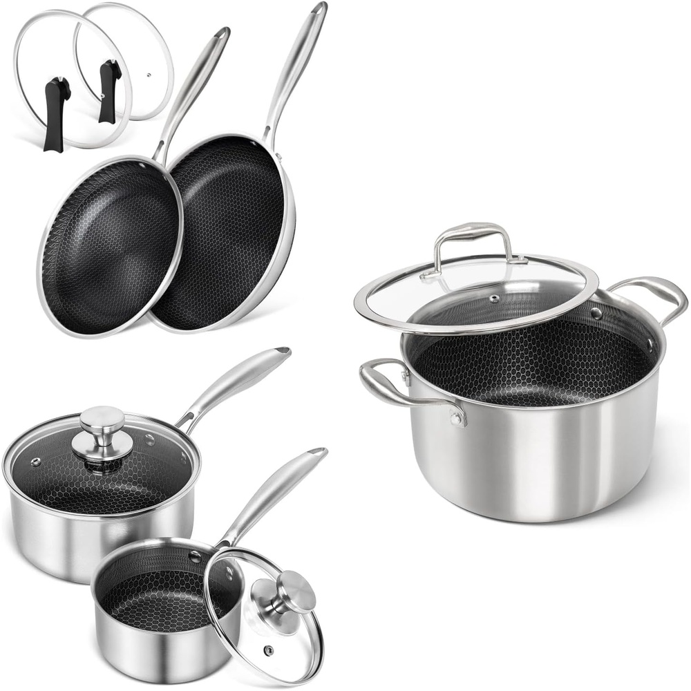 image:imageMICHELANGELO Stainless Steel Saucepan Set 1QT amp 2QT amp 6QT Frying Pan Set with Lids 10 amp 12 Inch