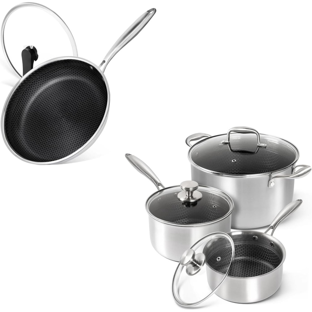 image:imageMICHELANGELO Triply Stainless Steel Pot Set 2QT amp 3QT amp 8QT Pot with Lids 12 Inch Stainless Steel Frying Pan with Lid