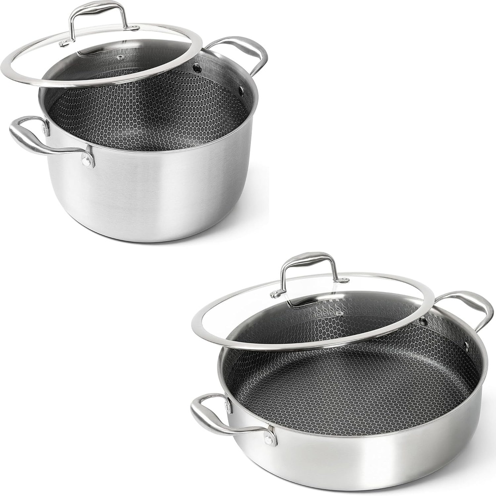 image:imageMICHELANGELO Triply Stainless Steel Stock Pot 8Quart Stockpot with Lid Triply Stainless Steel Saute Pan Deep Frying Pan with Lid