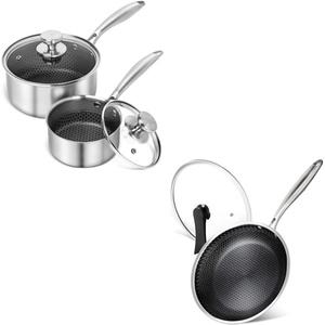 image:imageMICHELANGELO 12 Inch Frying Pan with Lid 1QT amp 2QT Stainless Steel Saucepan Set