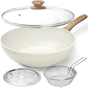 image:imageMICHELANGELO 12 Inch Wok Pan with Lid  Woks amp StirFry Pans Nonstick Wok with Lid Stir Fry Pan with CoolTouch Handle Induction Wok Set with Stainless Steamer amp Fryer BasketWhite