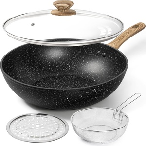image:imageMICHELANGELO 12 Inch Wok Pan with Lid  Woks amp StirFry Pans Nonstick Wok with Lid Stir Fry Pan with CoolTouch Handle Induction Wok Set with Stainless Steamer amp Fryer BasketBlack
