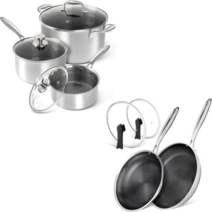image:imageMICHELANGELO 6 Pcs Triply Stainless Steel Pot Set 2QT amp 3QT amp 8QT Pot with LidsNonstick Frying Pans Set Stainless Steel Frying Pan with Lid 10 amp 12 Inch