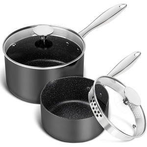 image:imageMICHELANGELO Hard Anodized Saucepan Set with Lids Nonstick Saucepan with Pour Spouts amp Strainer Lid for Easy Pour Granite Derived Coating Sauce Pot Set  15QT amp 2QT amp3QT Induction Sauce Pans153 Quarts