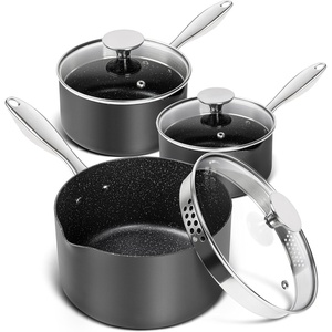 image:imageMICHELANGELO Hard Anodized Saucepan Set with Lids Nonstick Saucepan with Pour Spouts amp Strainer Lid for Easy Pour Granite Derived Coating Sauce Pot Set  15QT amp 2QT amp3QT Induction Sauce Pans1523 Quarts