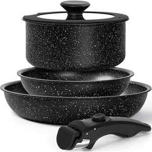 image:imageMICHELANGELO Pots and Pans Set Detachable Handle 5 Piece Nonstick Kitchen Cookware Sets Stackable Pots and Pans Set with Removable Handle Oven Safe  5Pcs Black