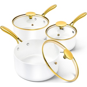 image:imageMICHELANGELO Sauce Pan with Lid Nonstick Ceramic Saucepan Set1Qt amp 2Qt amp 3Qt Small Pots with Ergonomic Handle Sauce Pans Sets Oven Safe WhiteWhite