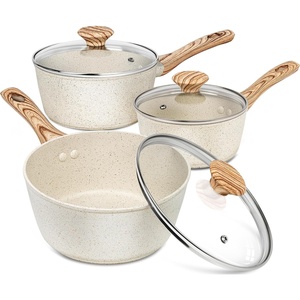 image:imageMICHELANGELO Sauce Pan with Lid Nonstick Saucepans Set 15QT 2QT amp 3QT Granite Sauce Pan 3 Piece Stone Saucepan Set Small Pot with Lid Non Stick Sauce Pot Set White