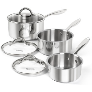 image:imageMICHELANGELO Saucepan Set 6pc 1810 Stainless Steel Sauce Pan with Lid TriPly Bottom Sauce Pot Set Nonstick Saucepan Induction Compatible 1QT amp 2QT amp3QTFull TriPly