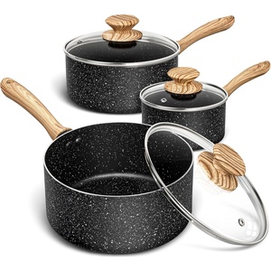 image:imageMICHELANGELO Saucepan Set with Lid Nonstick Sauce Pan Sets with Granite Coatings NonToxic Sauce Pot Sets of 3 Induction Compatible 1Qt 2Qt amp 3Qt WhiteBlack