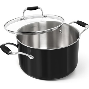 image:imageMICHELANGELO Stainless Steel Cooking Pot  6 Quart Soup Pot with Lid NonToxic Stockpot Induction Compatible Oven amp Dishwasher Safe Black ExteriorBlack