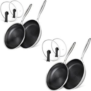 image:imageMICHELANGELO Stainless Steel Frying Pan Set with Lids Frying Pans Nonstick Stainless Steel Fry Pan Set Honeycomb Pans for Cooking Skillet with Lid  Induction Compatible