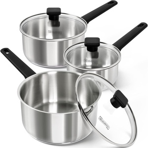 image:imageMICHELANGELO Stainless Steel Sauce Pan with Lid 1QT amp 2QT amp 3QT TriPly Stainless Steel Saucepans with Straight Bakelite Handle amp Square Lid Knob Nonstick Sauce Pans Set Induction Compatible