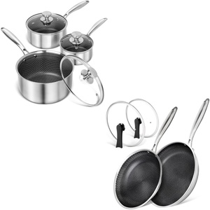 image:imageMICHELANGELO Stainless Steel Saucepan Set 1QT amp 2QT amp 3QT Frying Pan Set with Lids 95 amp 11 Inch