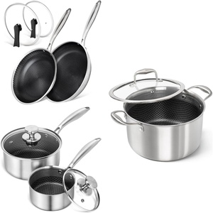 image:imageMICHELANGELO Stainless Steel Saucepan Set 1QT amp 2QT amp 6QT Frying Pan Set with Lids 10 amp 12 Inch
