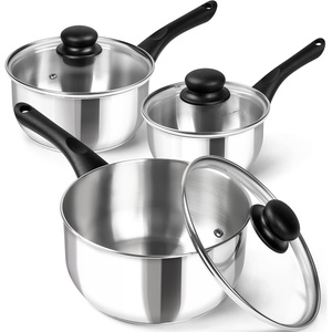 image:imageMICHELANGELO Stainless Steel Saucepan with Lid 6pcs Triply Base Stainless Steel Pot Set Saucepan Set with Bakelite Handle  1QT amp 2QT amp 3QTTransparent Lid