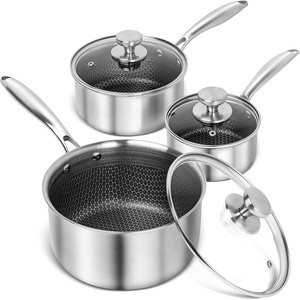 image:imageMICHELANGELO Triply Stainless Steel Pot Set Hybrid Nonstick Saucepan Set with Lids Induction Compatible Heavy Duty Sauce Pan 1QT amp 2QT amp 3QT Honeycomb Interior Dishwasher Safe Cookware  6 Piece123QT