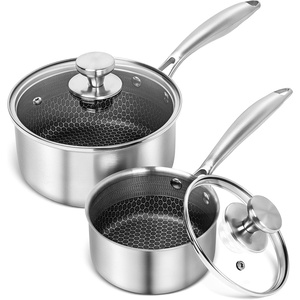 image:imageMICHELANGELO Triply Stainless Steel Pot Set Hybrid Nonstick Saucepan Set with Lids Induction Compatible Heavy Duty Sauce Pan 1QT amp 2QT amp 3QT Honeycomb Interior Dishwasher Safe Cookware  6 Piece12QT
