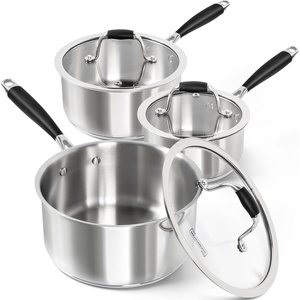image:imageMICHELANGELO Triply Stainless Steel Saucepan with Lid 6 Pcs Stainless Steel Sauce Pan with Bakelite Handle Multipurpose Saucepans Set for Kitchen Cooking Induction Compatible  1QT amp 2QT amp 3QT