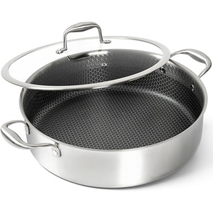 image:imageMICHELANGELO Triply Stainless Steel Saute Pan 6 Quart Deep Frying Pan with Lid 1810 Large Saute Pan with Nonstick Honeycomb Interior Induction Compatible amp Oven Safe  125 Inch6QT with Double Handles