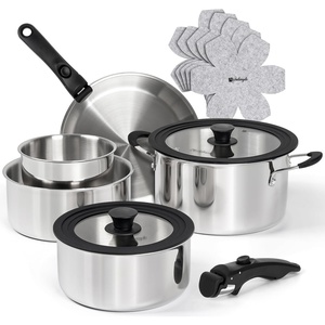 image:imageMichelangelo 14pcs TriPly Stainless Steel Cookware Set with Detachable Handle Induction Kitchen Cookware Set Oven Safe Pots and Pans Stackable RVCamping Cookware