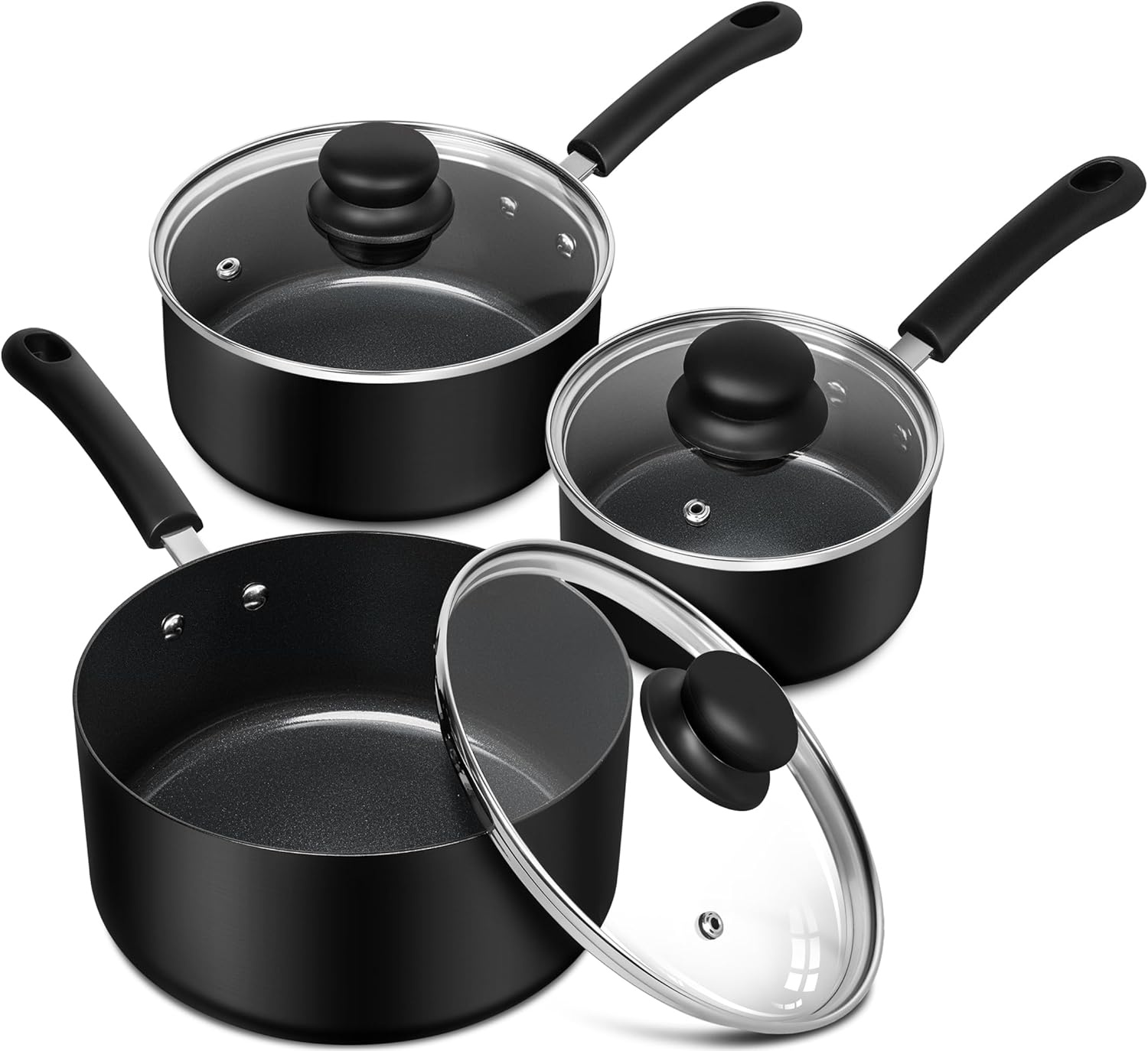 image:imageMICHELANGELO Nonstick Saucepan with Lid Ceramic Sauce Pan Sets Easy to Clean Sauce Pans MultiPurpose Cooking Pots 1QT amp 2QT amp 3QT WhiteBlack