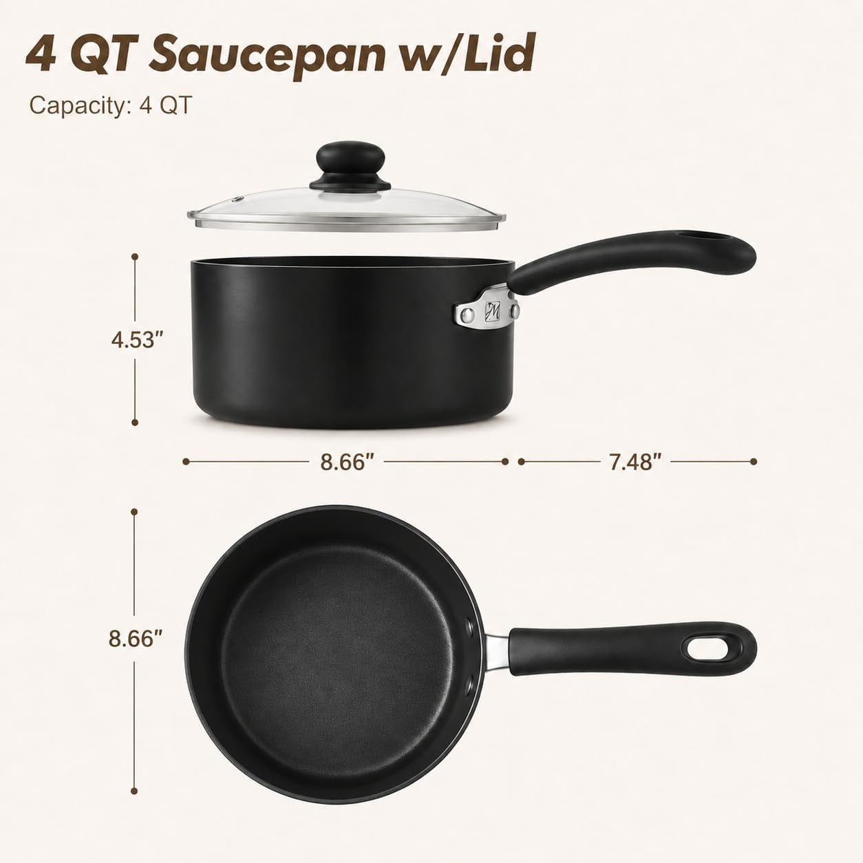 image:imageMICHELANGELO Nonstick Saucepan with Lid Ceramic Sauce Pan Sets Easy to Clean Sauce Pans MultiPurpose Cooking Pots 1QT amp 2QT amp 3QT WhiteBlack
