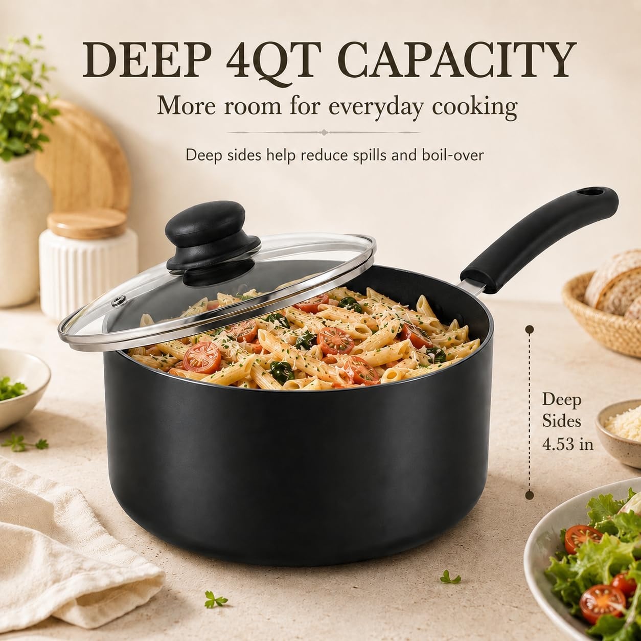 image:imageMICHELANGELO Nonstick Saucepan with Lid Ceramic Sauce Pan Sets Easy to Clean Sauce Pans MultiPurpose Cooking Pots 1QT amp 2QT amp 3QT WhiteBlack