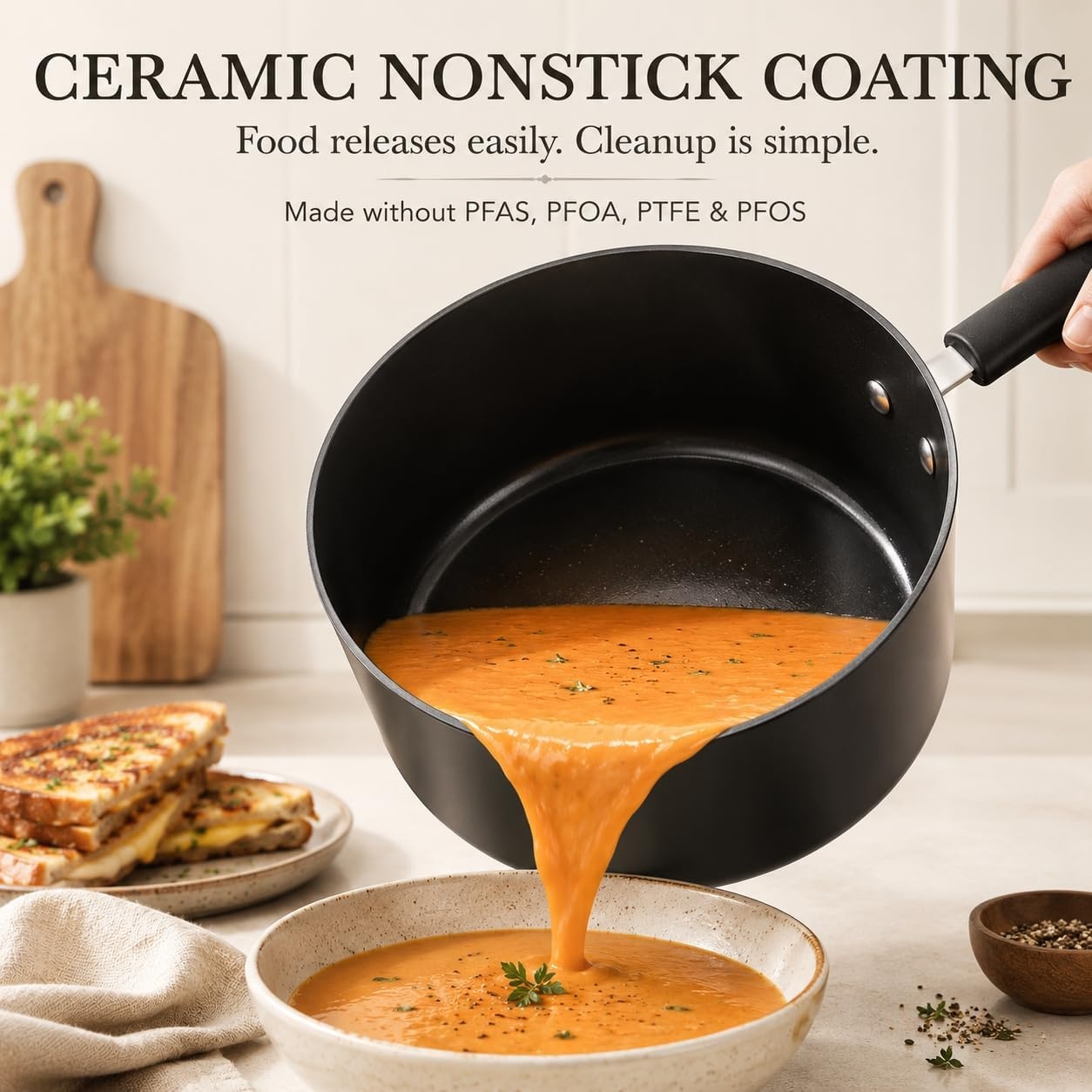 image:imageMICHELANGELO Nonstick Saucepan with Lid Ceramic Sauce Pan Sets Easy to Clean Sauce Pans MultiPurpose Cooking Pots 1QT amp 2QT amp 3QT WhiteBlack