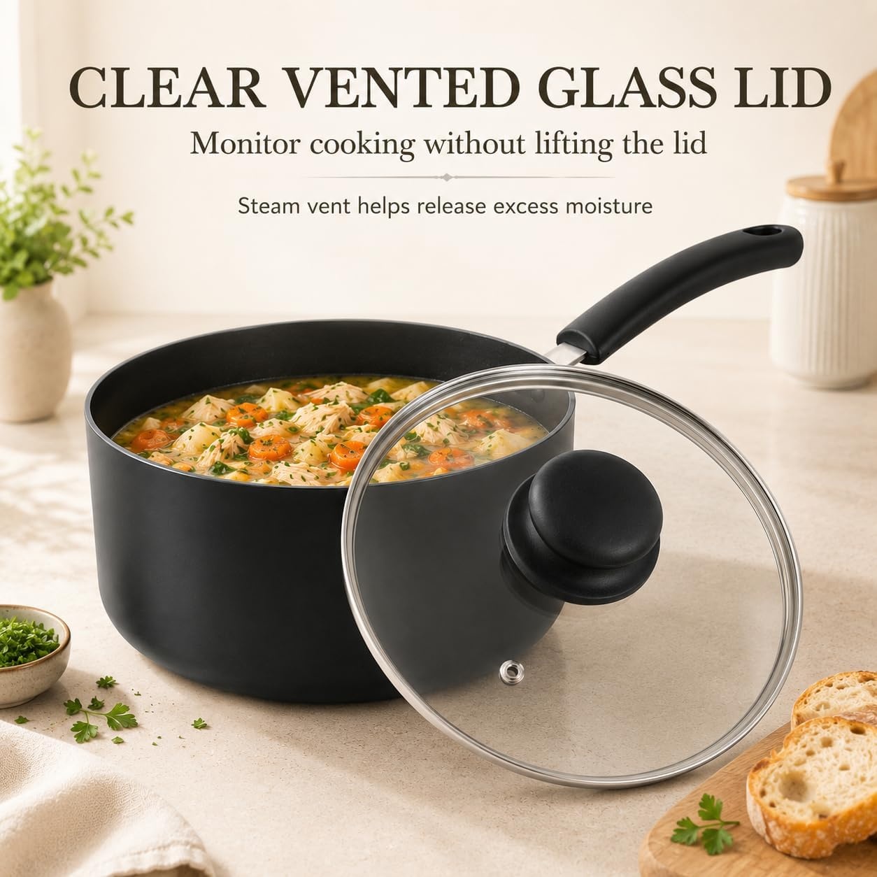 image:imageMICHELANGELO Nonstick Saucepan with Lid Ceramic Sauce Pan Sets Easy to Clean Sauce Pans MultiPurpose Cooking Pots 1QT amp 2QT amp 3QT WhiteBlack